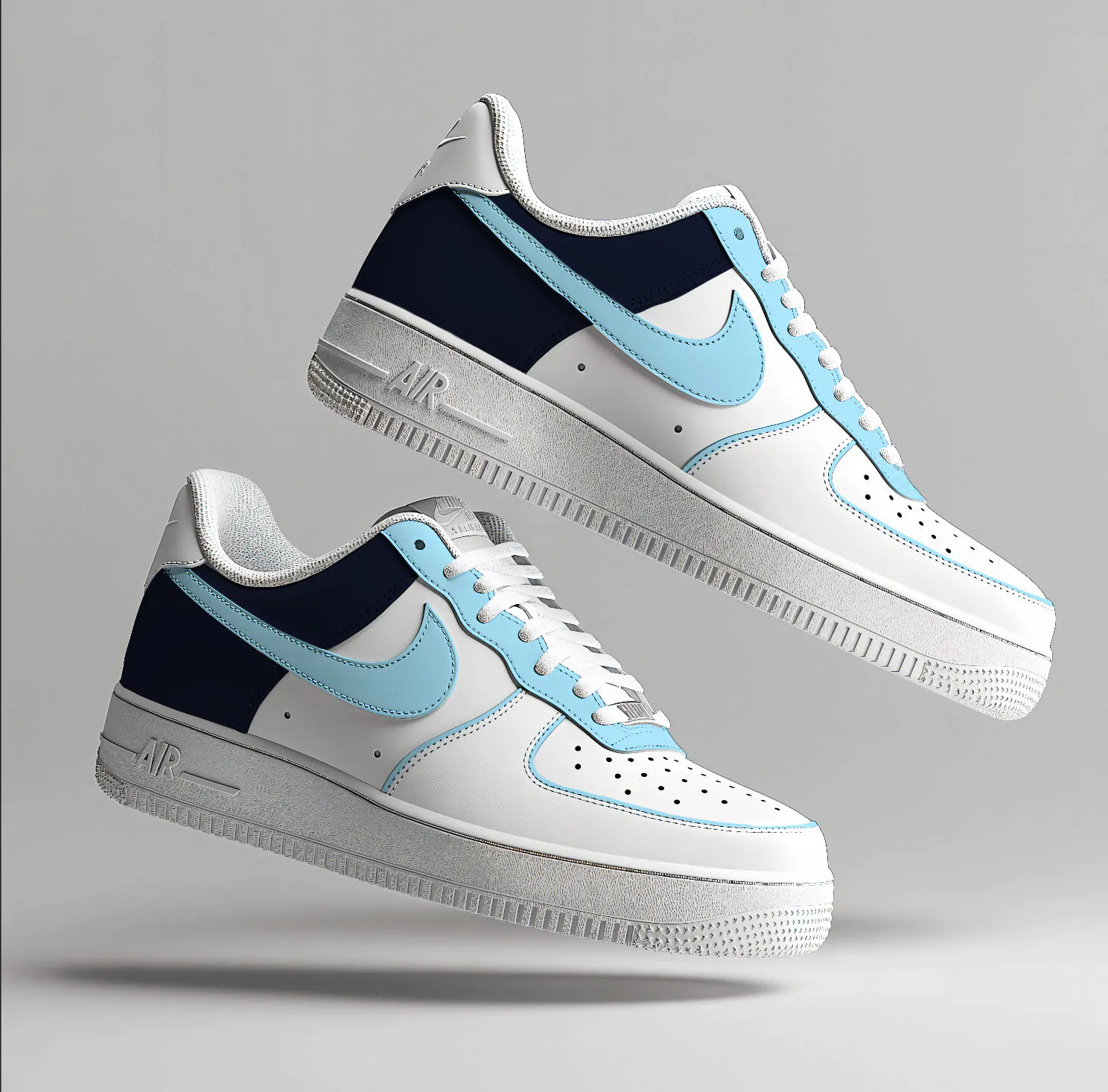 AF1 Custom back and swoosh bleu pastel et bleu marine